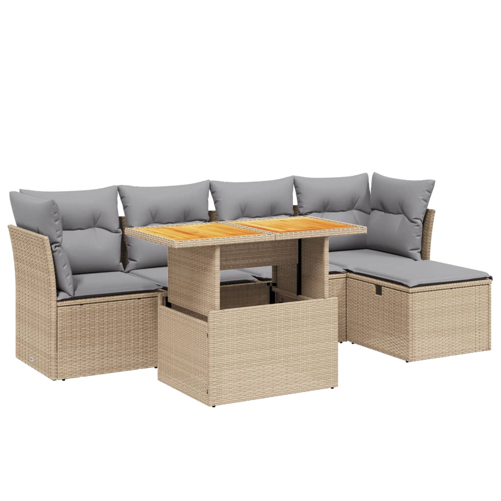 Set Divano da Giardino 6 pz con Cuscini Beige in Polyrattan - homemem39