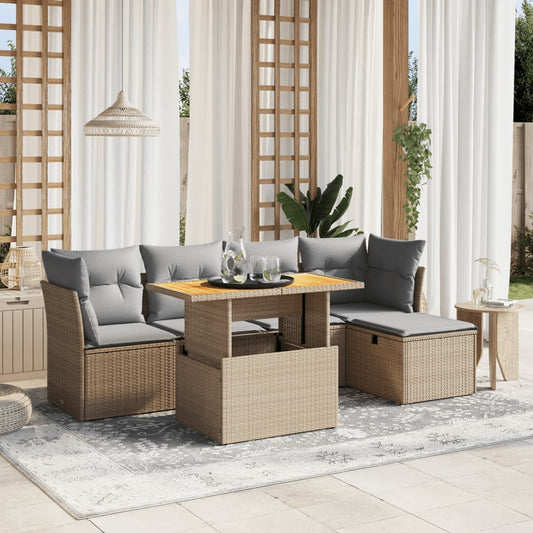Set Divano da Giardino 6 pz con Cuscini Beige in Polyrattan - homemem39