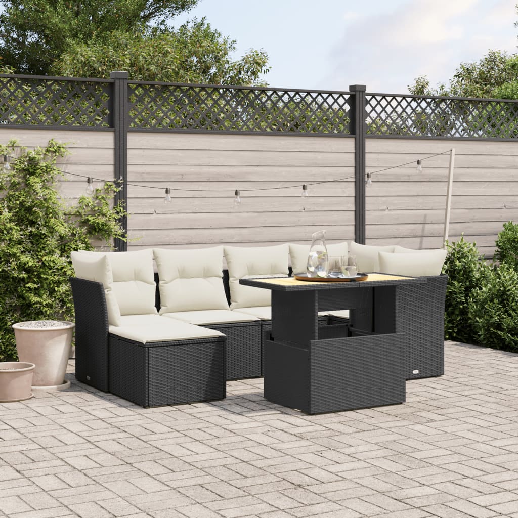 Set Divani da Giardino con Cuscini 7pz Nero Polyrattan - homemem39