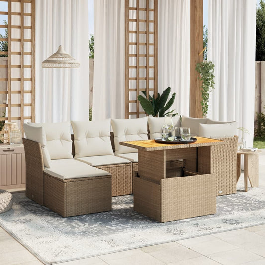 Set Divani da Giardino 7 pz con Cuscini Beige in Polyrattan - homemem39