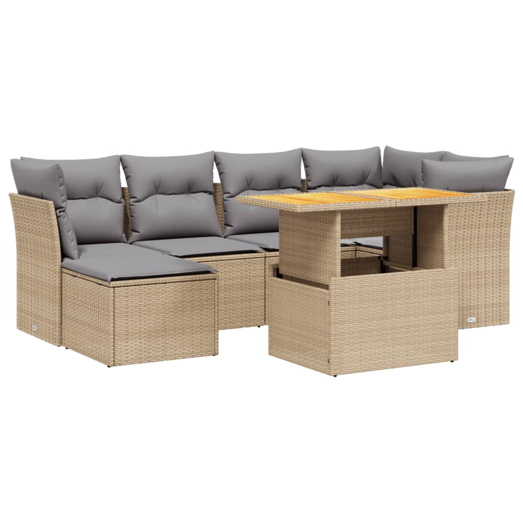 Set Divani da Giardino 7 pz con Cuscini Beige in Polyrattan - homemem39