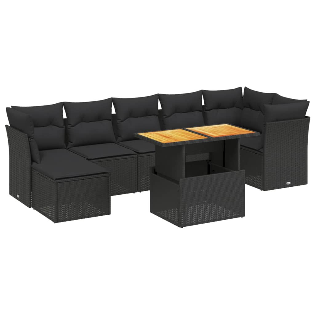 Set Divani da Giardino con Cuscini 8 pz Nero in Polyrattan | homemem39