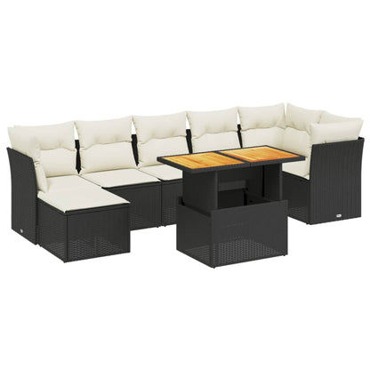 Set Divani da Giardino con Cuscini 8 pz Nero in Polyrattan - homemem39
