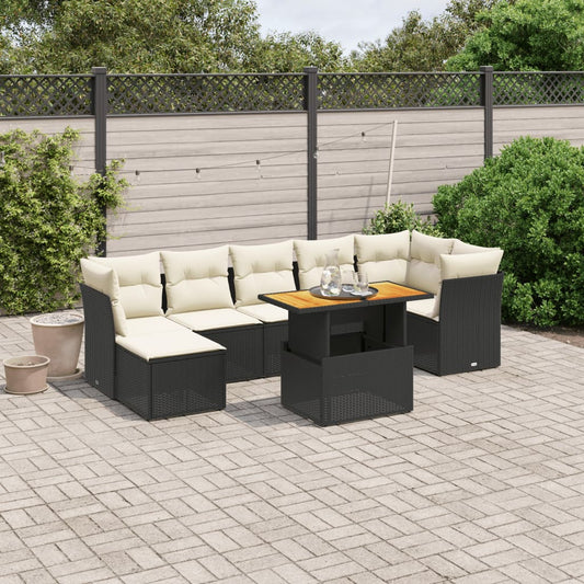 Set Divani da Giardino con Cuscini 8 pz Nero in Polyrattan - homemem39