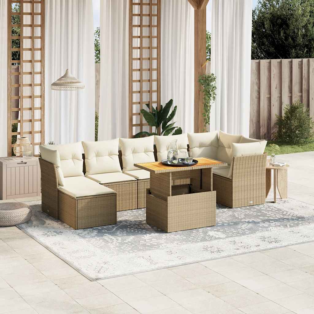 Set Divano da Giardino 8 pz con Cuscini Beige in Polyrattan | homemem39