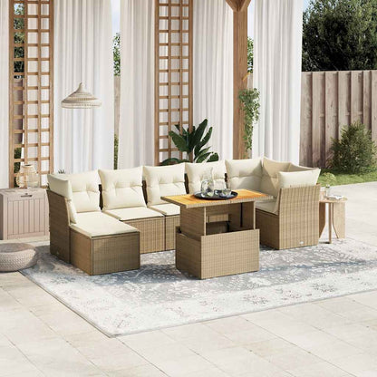 Set Divano da Giardino 8 pz con Cuscini Beige in Polyrattan - homemem39