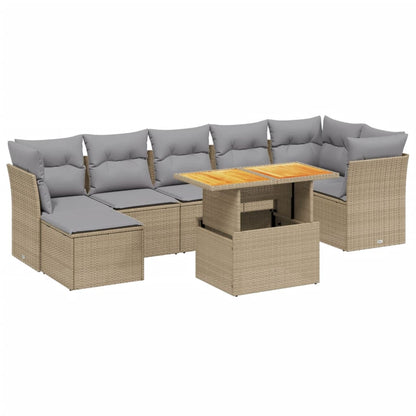 Set Divano da Giardino 8 pz con Cuscini Beige in Polyrattan - homemem39
