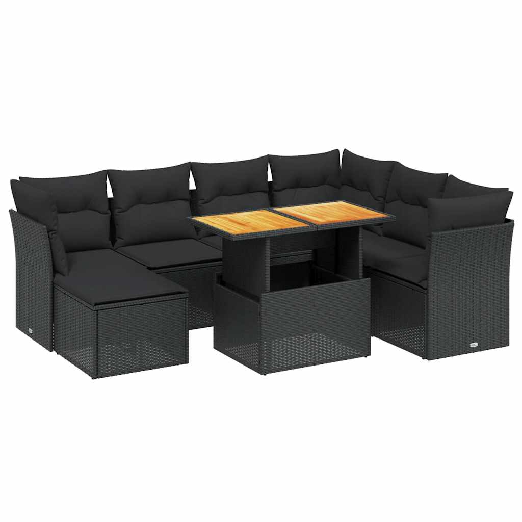 Set Divani da Giardino con Cuscini 8 pz Nero in Polyrattan | homemem39