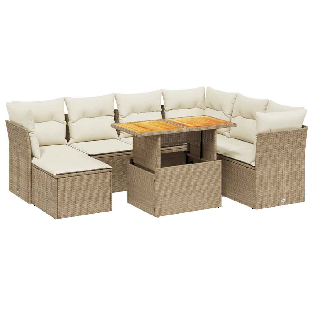 Set Divano da Giardino 8 pz con Cuscini Beige in Polyrattan