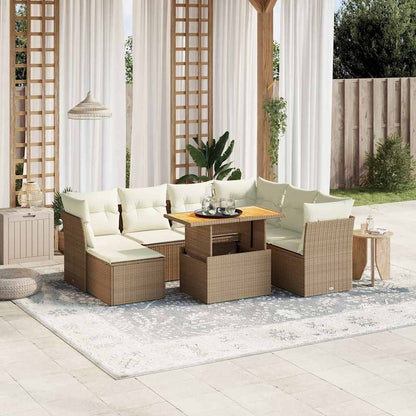 Set Divano da Giardino 8 pz con Cuscini Beige in Polyrattan - homemem39