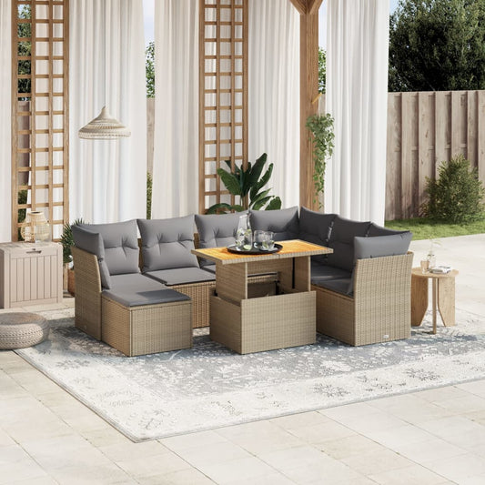 Set Divano da Giardino 8 pz con Cuscini Beige in Polyrattan - homemem39