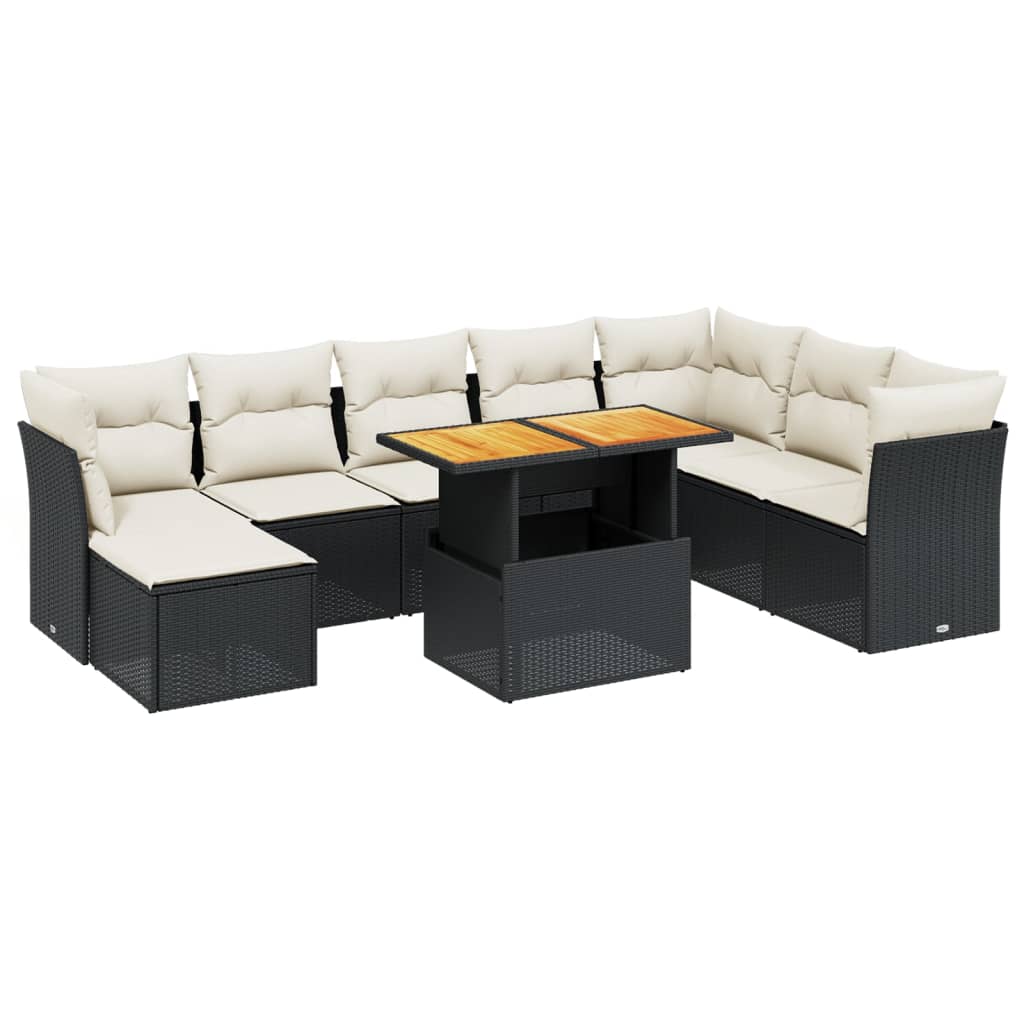 Set Divani da Giardino 9 pz con Cuscini Nero in Polyrattan - homemem39