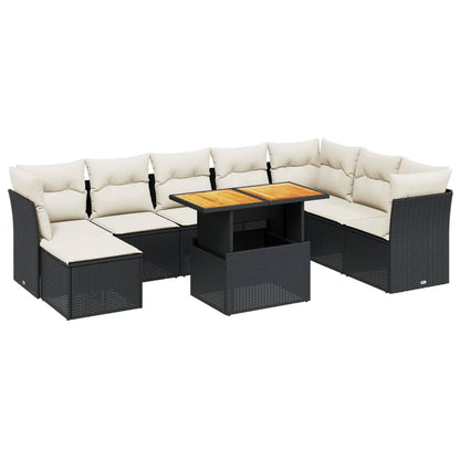 Set Divani da Giardino 9 pz con Cuscini Nero in Polyrattan - homemem39