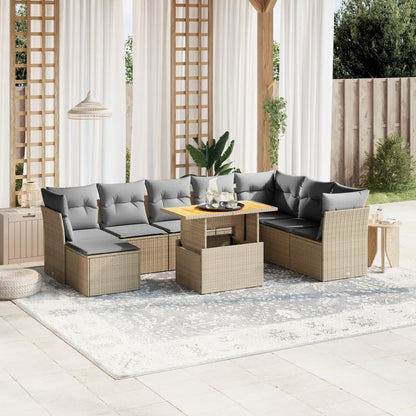 Set Divano da Giardino 9 pz con Cuscini Beige in Polyrattan - homemem39