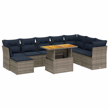 Set Divani da Giardino 9 pz con Cuscini Grigio in Polyrattan | homemem39