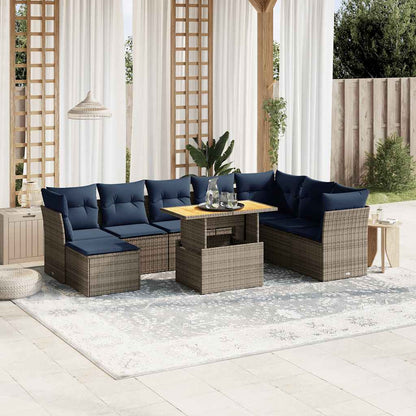 Set Divani da Giardino 9 pz con Cuscini Grigio in Polyrattan | homemem39