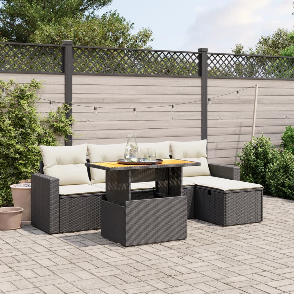 Set Divano da Giardino 6 pz con Cuscini Nero in Polyrattan - homemem39