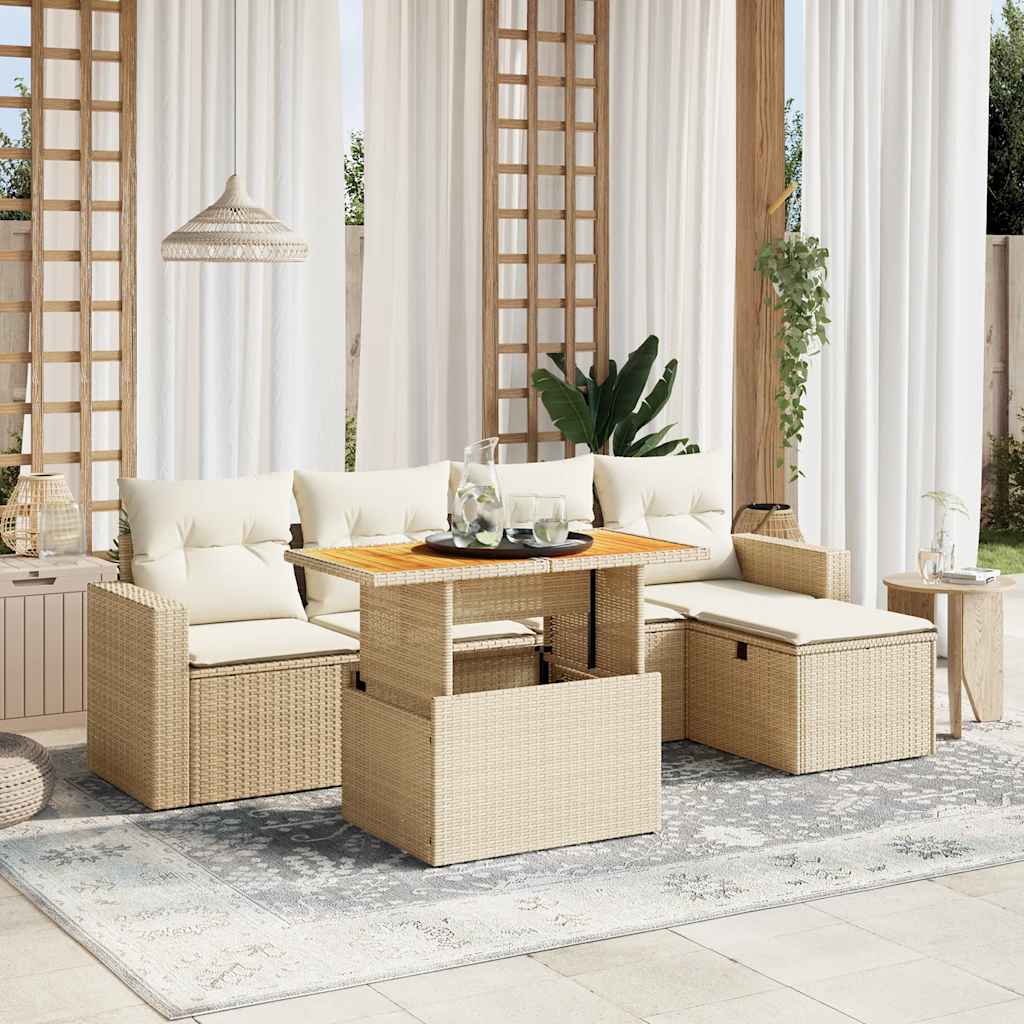 Set Divano da Giardino 6 pz con Cuscini Beige in Polyrattan - homemem39