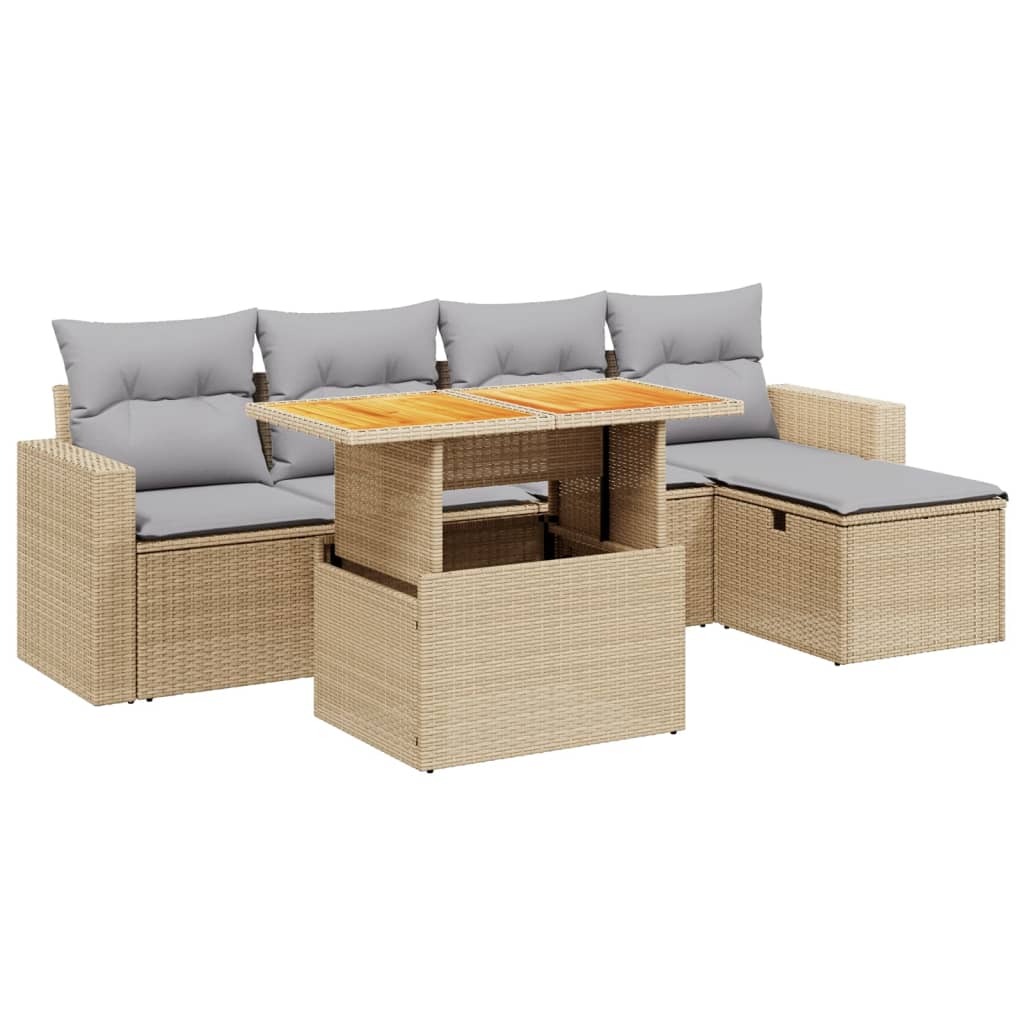 Set Divano da Giardino 6 pz con Cuscini Beige in Polyrattan - homemem39