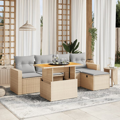 Set Divano da Giardino 6 pz con Cuscini Beige in Polyrattan - homemem39