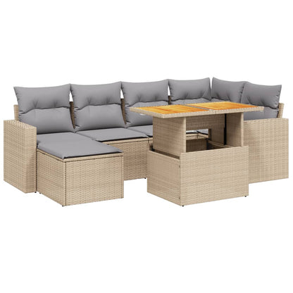 Set Divani da Giardino 7 pz con Cuscini Beige in Polyrattan - homemem39