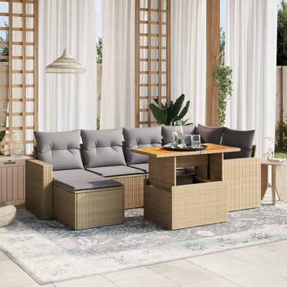 Set Divani da Giardino 7 pz con Cuscini Beige in Polyrattan - homemem39