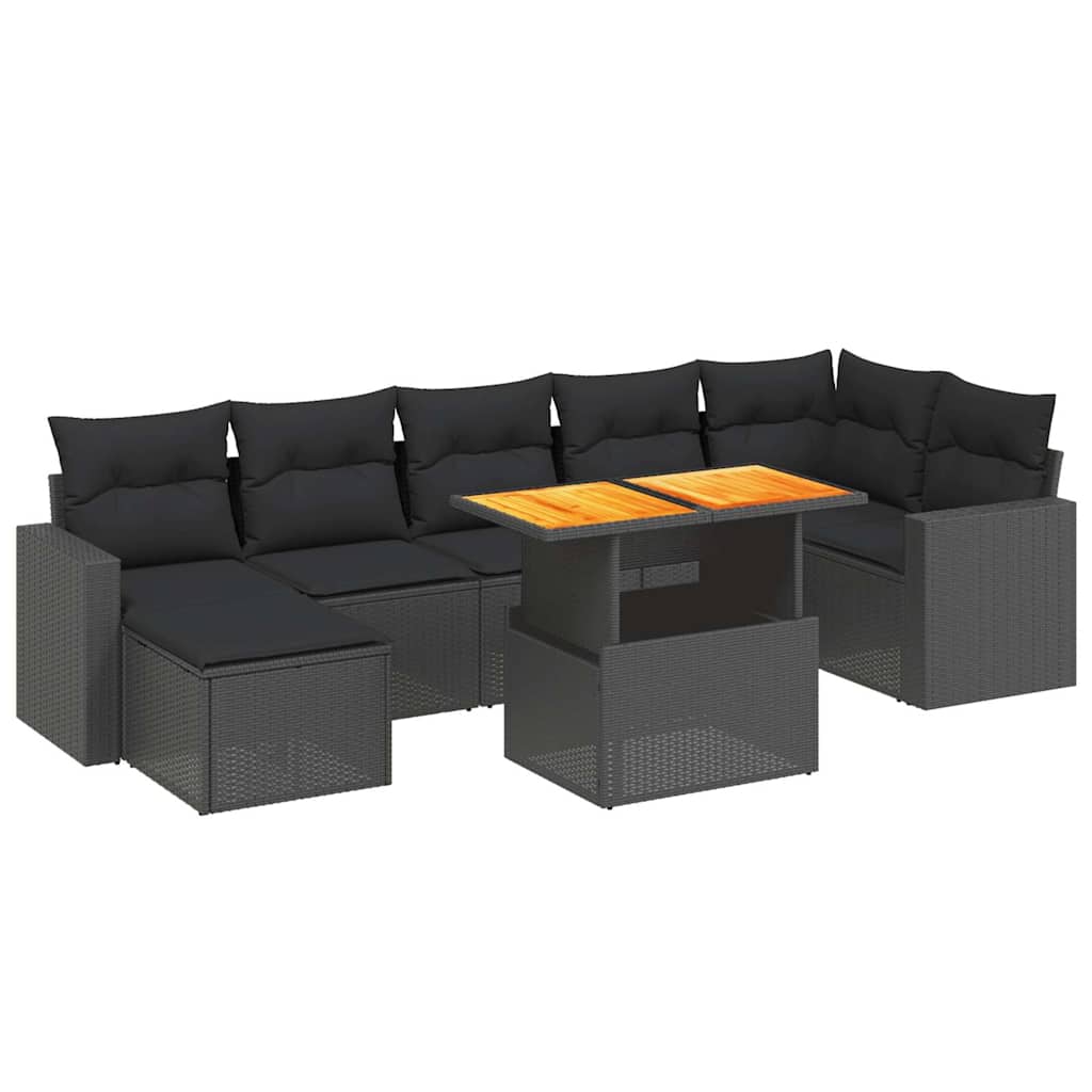 Set Divani da Giardino con Cuscini 8 pz Nero in Polyrattan | homemem39