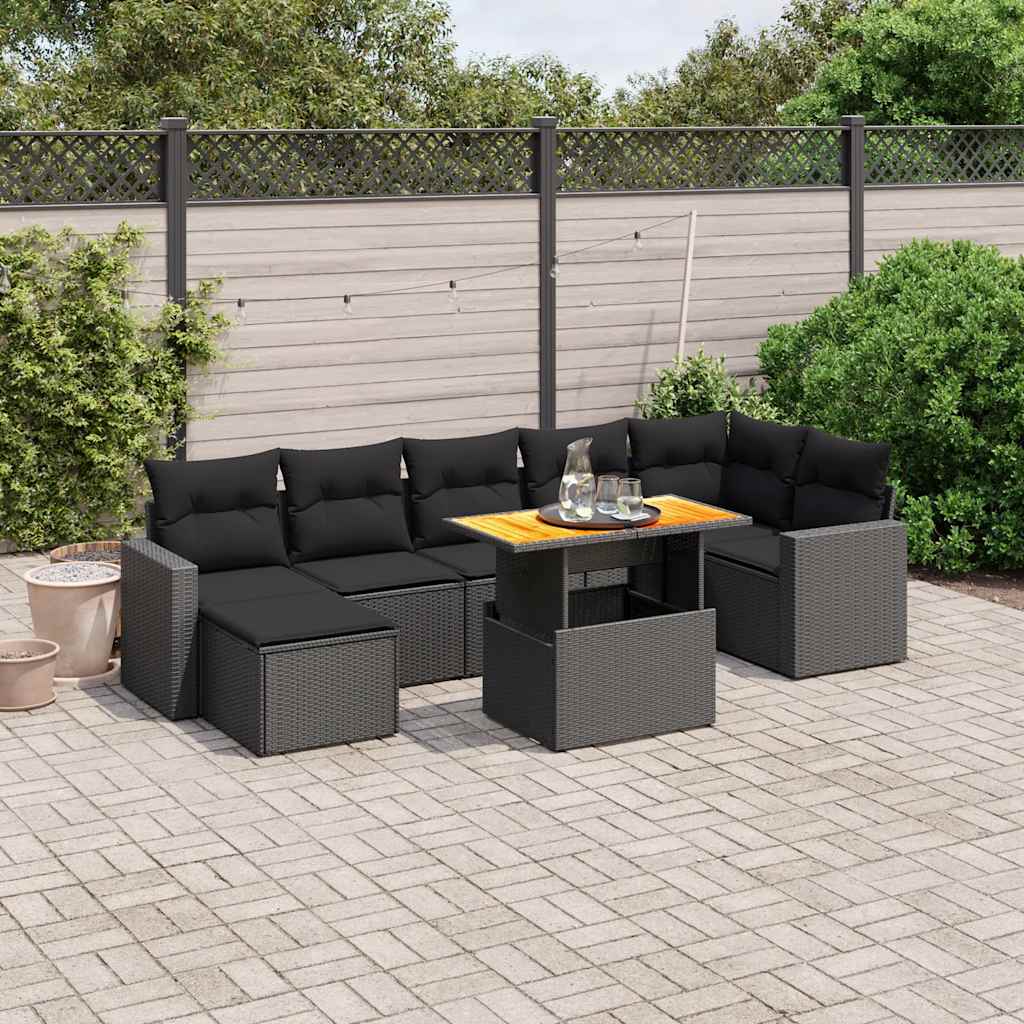 Set Divani da Giardino con Cuscini 8 pz Nero in Polyrattan | homemem39