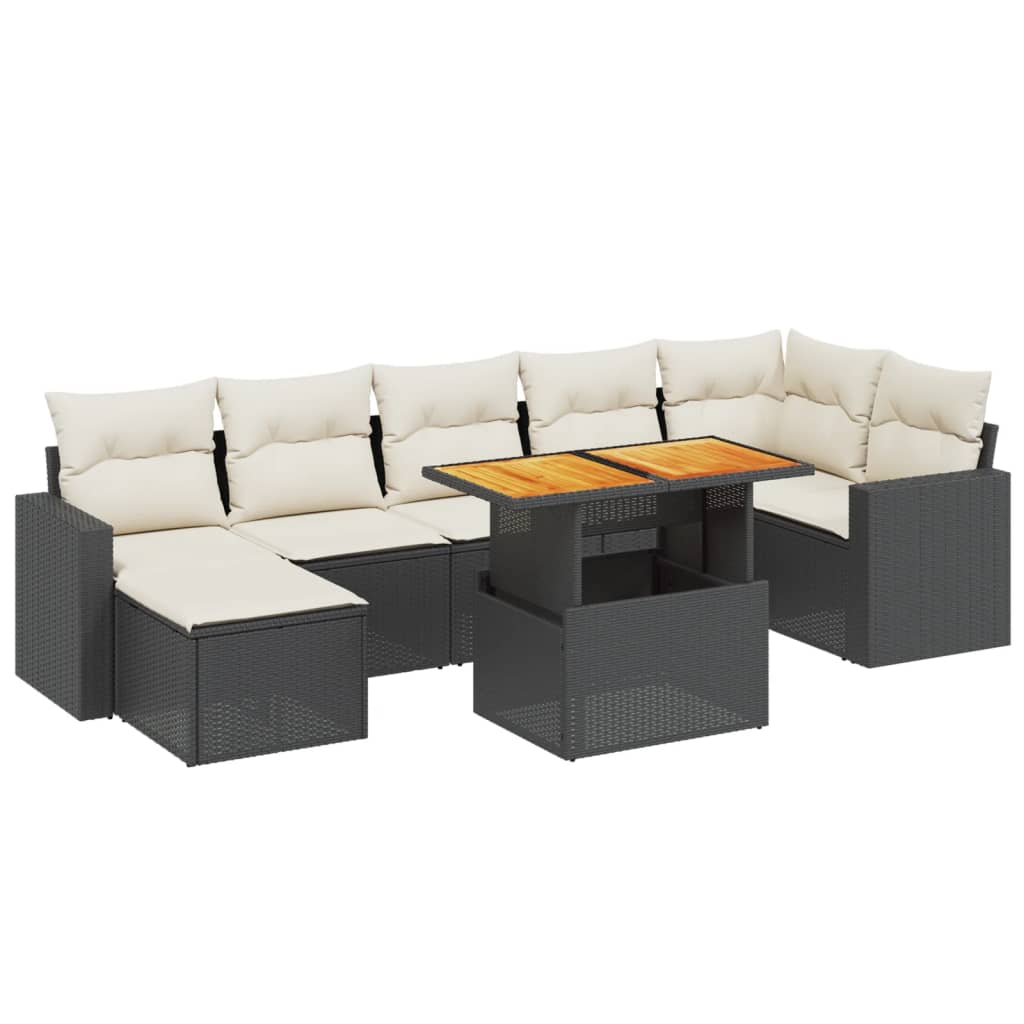 Set Divani da Giardino con Cuscini 8 pz Nero in Polyrattan - homemem39