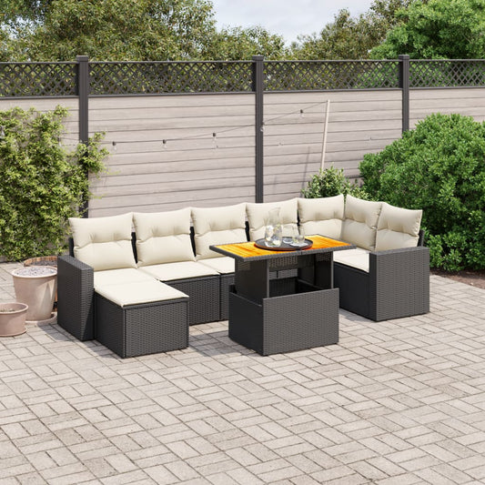 Set Divani da Giardino con Cuscini 8 pz Nero in Polyrattan - homemem39
