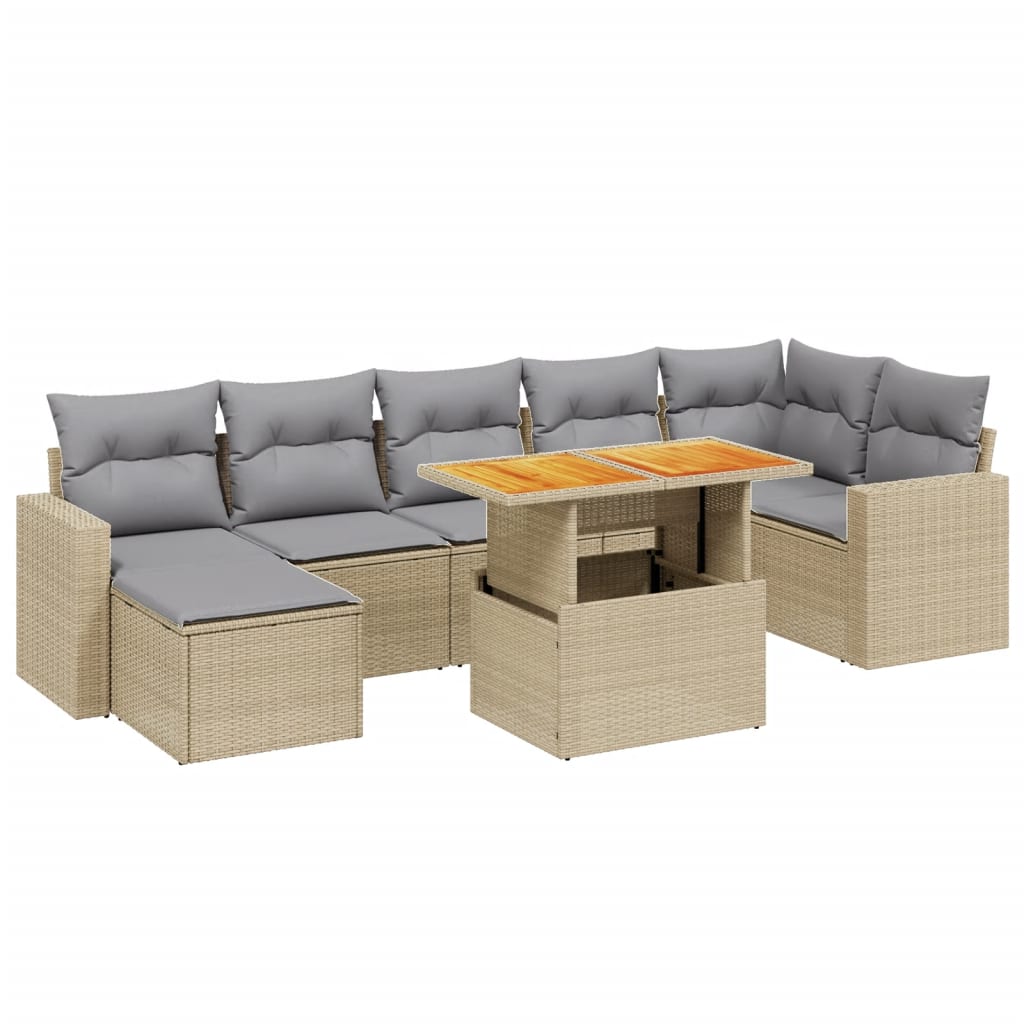 Set Divano da Giardino 8 pz con Cuscini Beige in Polyrattan - homemem39