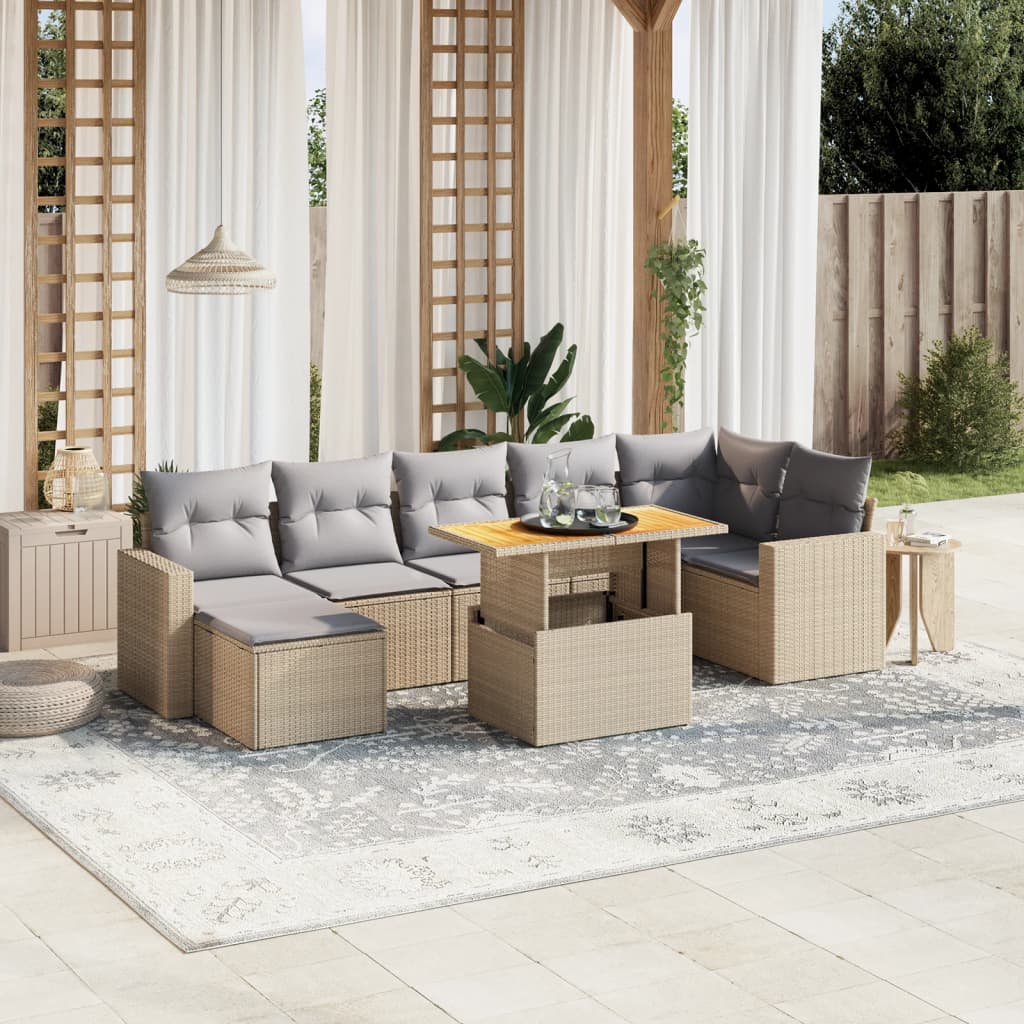 Set Divano da Giardino 8 pz con Cuscini Beige in Polyrattan - homemem39