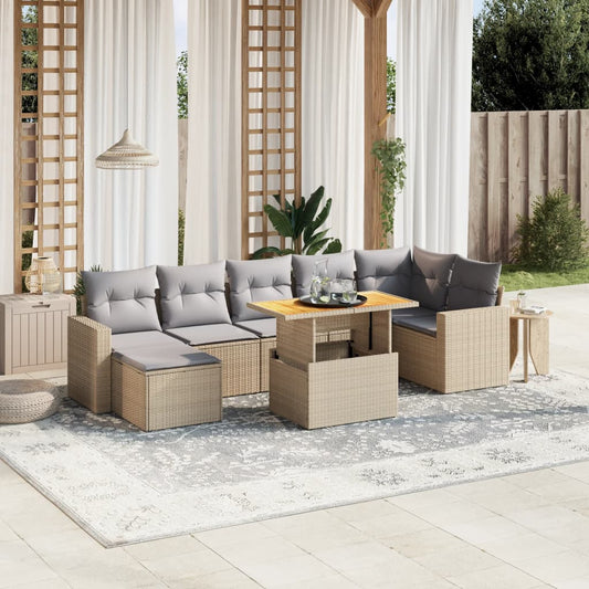 Set Divano da Giardino 8 pz con Cuscini Beige in Polyrattan - homemem39