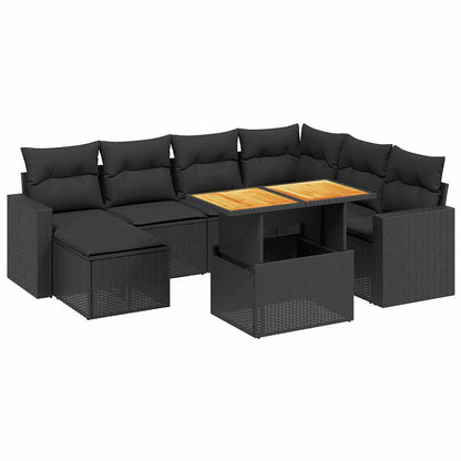 Set Divani da Giardino con Cuscini 8 pz Nero in Polyrattan | homemem39