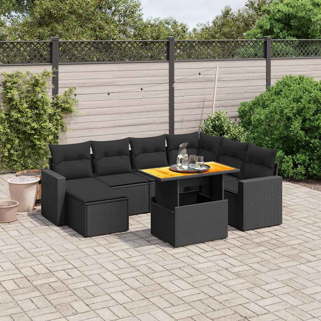 Set Divani da Giardino con Cuscini 8 pz Nero in Polyrattan | homemem39
