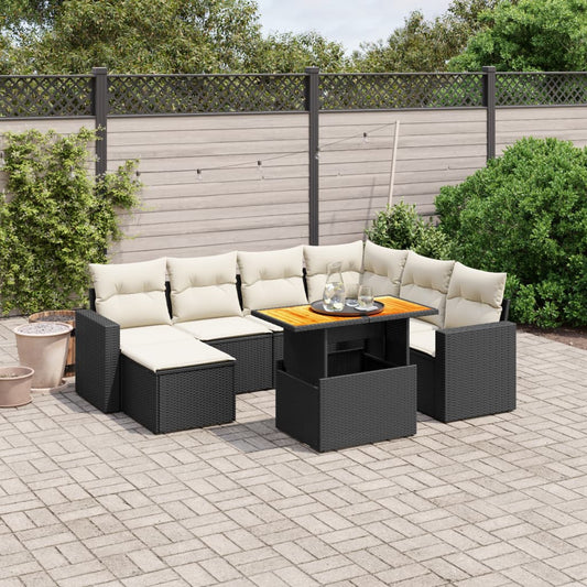 Set Divani da Giardino con Cuscini 8 pz Nero in Polyrattan - homemem39