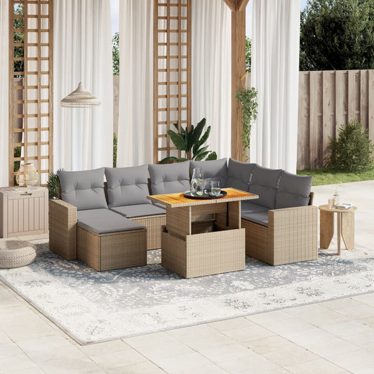 Set Divano da Giardino 8 pz con Cuscini Beige in Polyrattan - homemem39