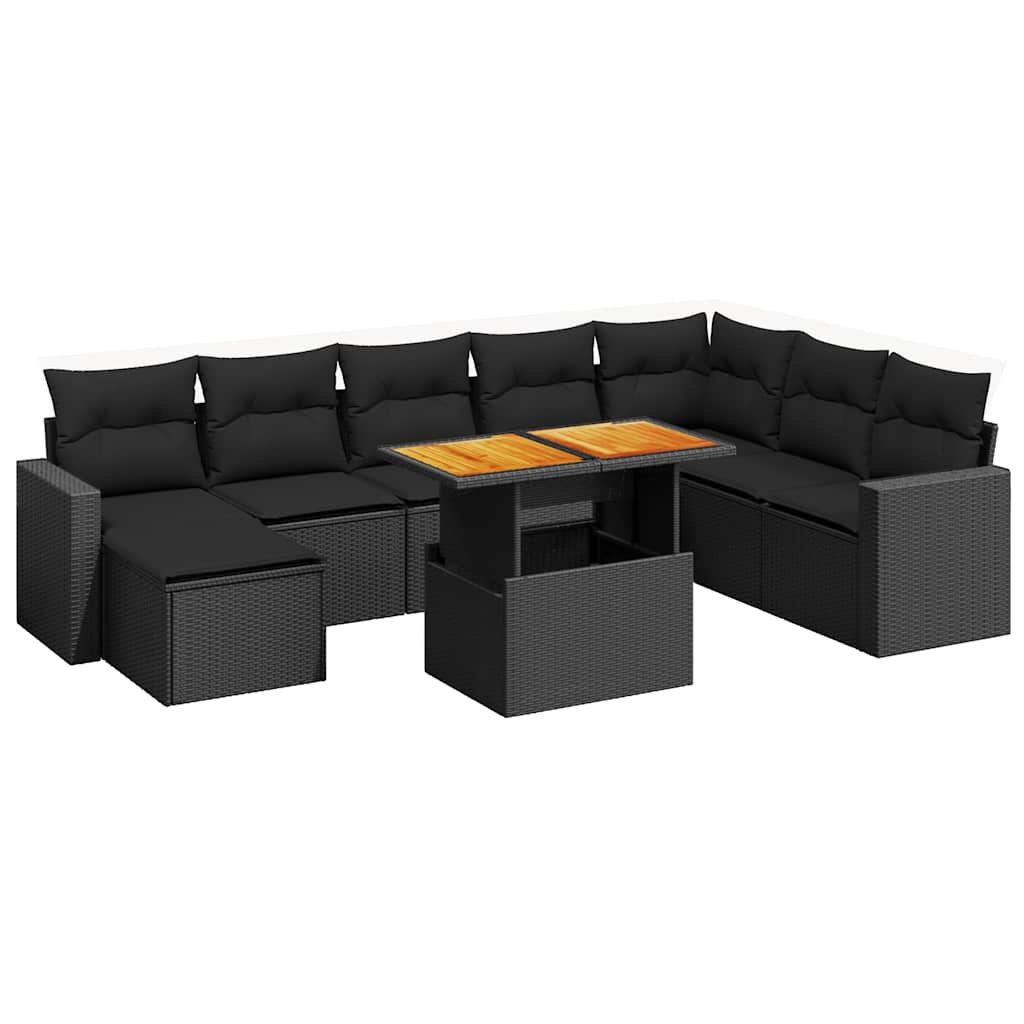 Set Divani da Giardino 9 pz con Cuscini Nero in Polyrattan | homemem39