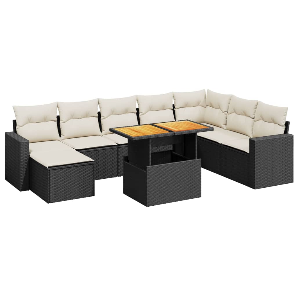 Set Divani da Giardino 9 pz con Cuscini Nero in Polyrattan - homemem39