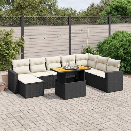 Set Divani da Giardino 9 pz con Cuscini Nero in Polyrattan - homemem39