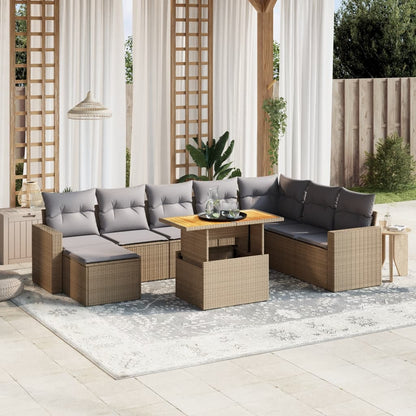 Set Divano da Giardino 9 pz con Cuscini Beige in Polyrattan - homemem39