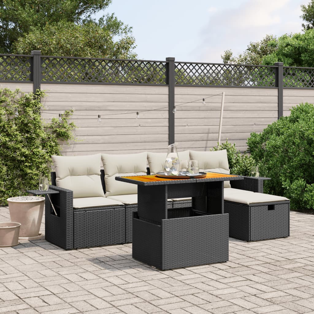 Set Divano da Giardino 6 pz con Cuscini Nero in Polyrattan - homemem39
