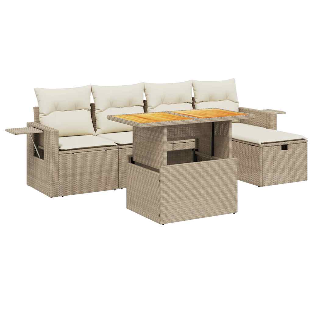 Set Divano da Giardino 6 pz con Cuscini Beige in Polyrattan - homemem39