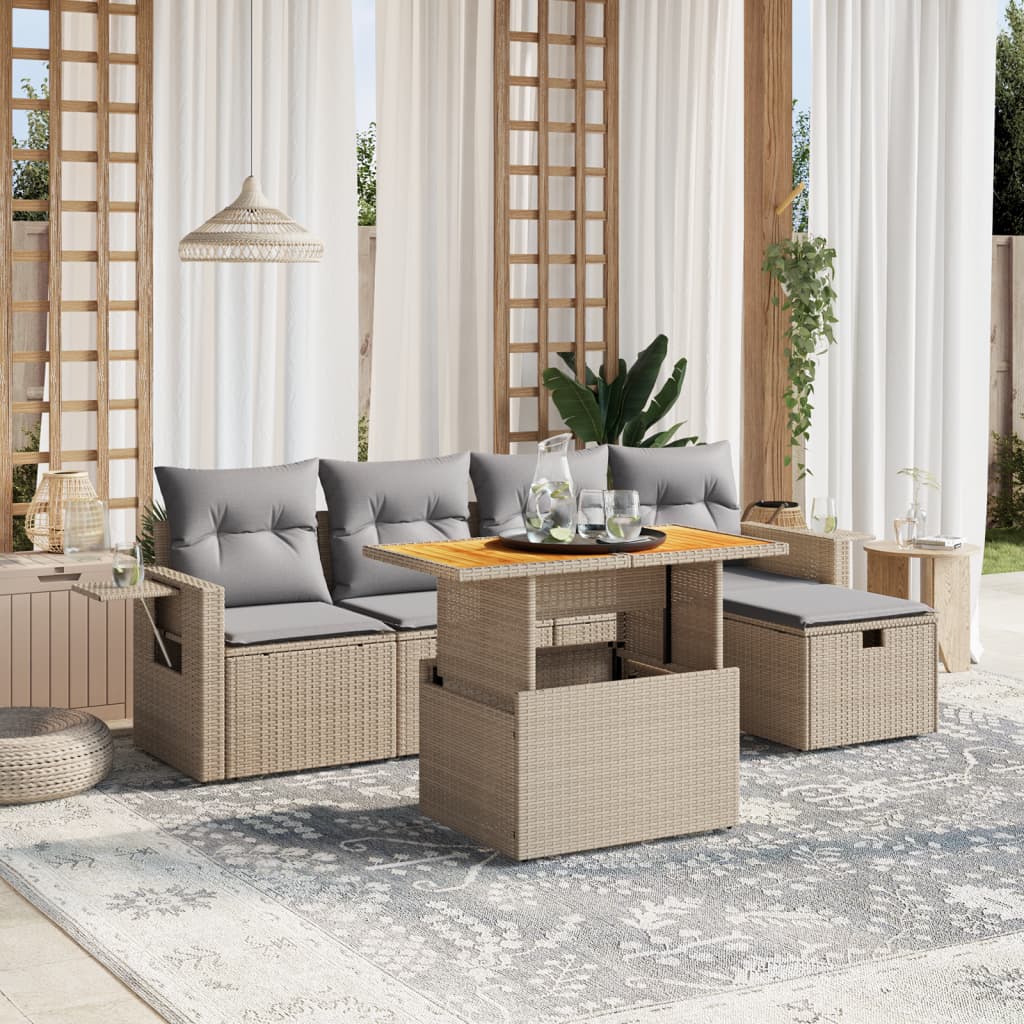 Set Divano da Giardino 6 pz con Cuscini Beige in Polyrattan - homemem39