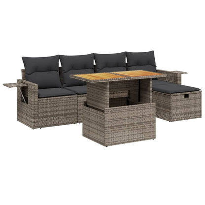 Set Divano da Giardino 6 pz con Cuscini Grigio in Polyrattan | homemem39