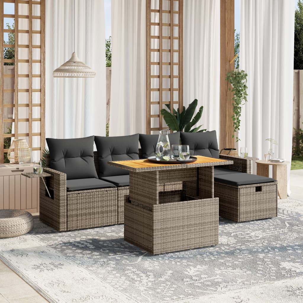 Set Divano da Giardino 6 pz con Cuscini Grigio in Polyrattan | homemem39