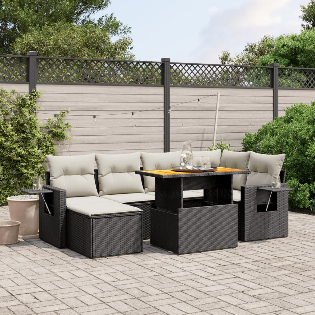 Set Divani da Giardino con Cuscini 7pz Nero Polyrattan - homemem39