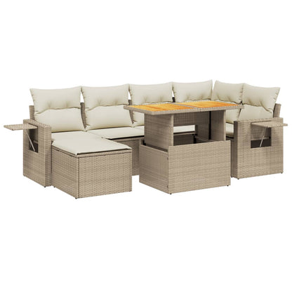 Set Divani da Giardino 7 pz con Cuscini Beige in Polyrattan - homemem39