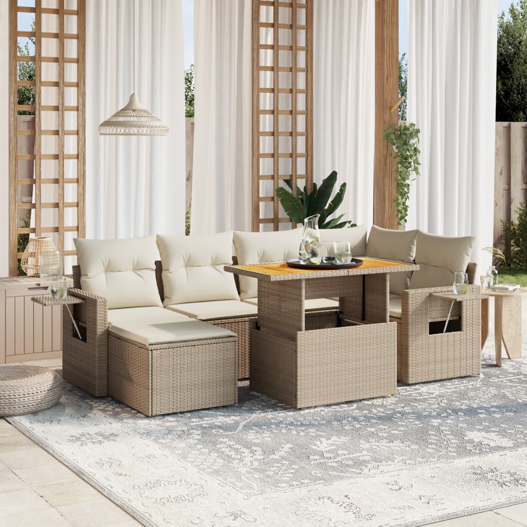Set Divani da Giardino 7 pz con Cuscini Beige in Polyrattan - homemem39