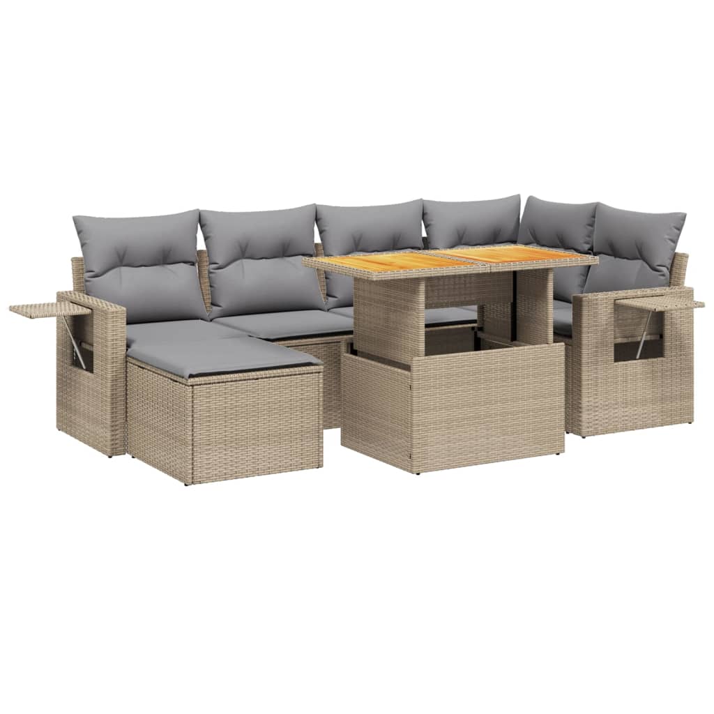 Set Divani da Giardino 7 pz con Cuscini Beige in Polyrattan - homemem39